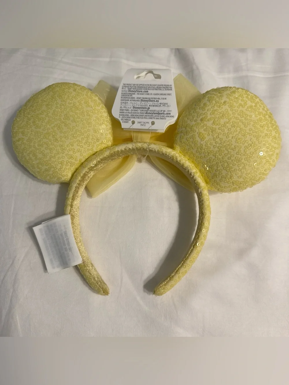 Disney Parks NEW Butter Yellow Sequin With Yellow Bow Minnie Mouse ears NWT 🌟💛